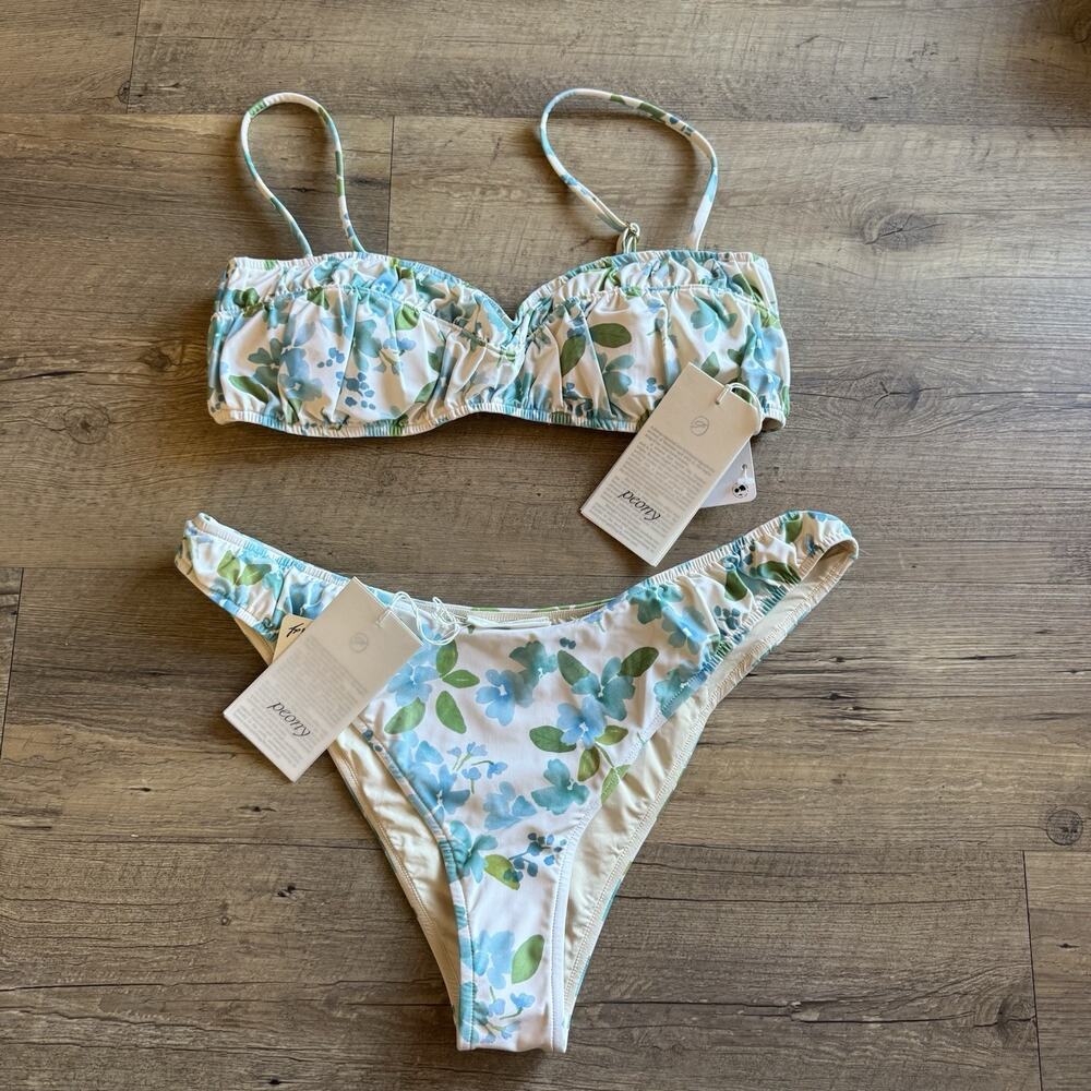 Peony Bikini Set‎ Postcards Ruched Crop Top L Curve Pant Bottoms XL NEW Floral